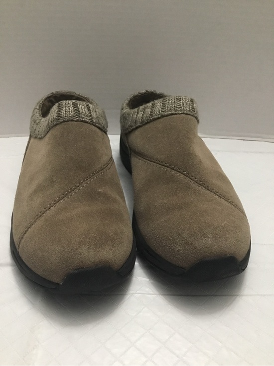 Shoes - Brown Suede Slip-On Comfort Clogs Knit Trim Cushioned‎ Sole Size 7.5